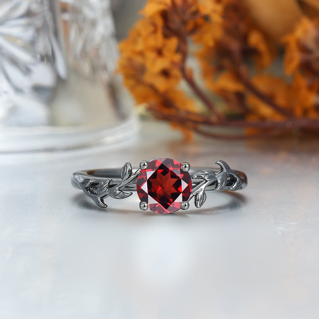 Solitaire Round Cut Red Garnet Couples Ring Set Silver And Tungsten Matching Ring Set