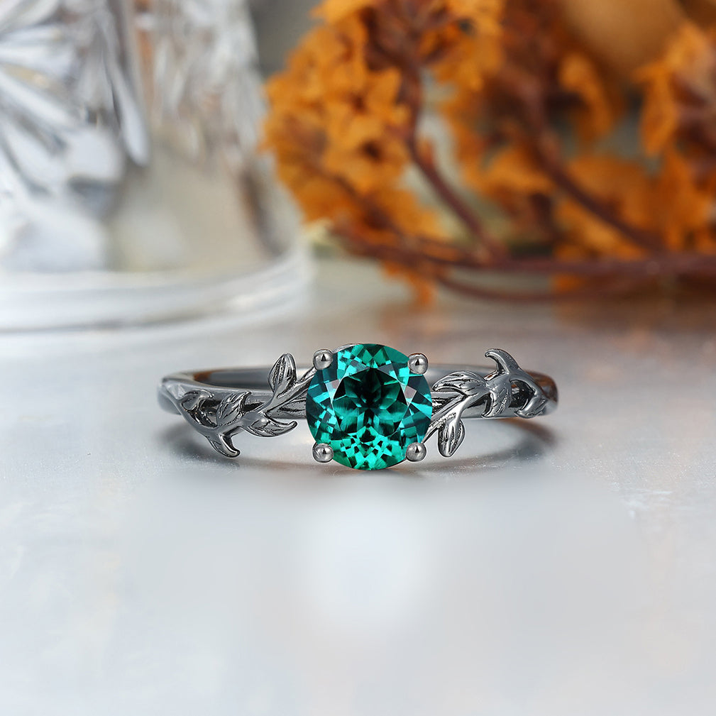 Solitaire 0.8CT Round CutLab Grown Emerald Engagement Couples Ring Set