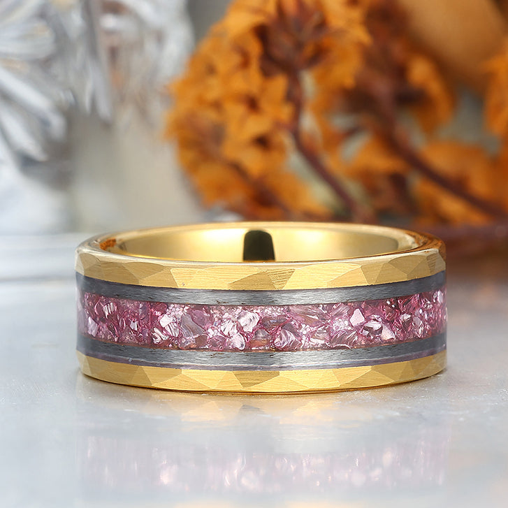 Men's 8mm Tungsten Ring Pink Sapphire Inset Wedding Ring - Black, Rose Gold, Yellow Gold Anniversary & Promise Ring