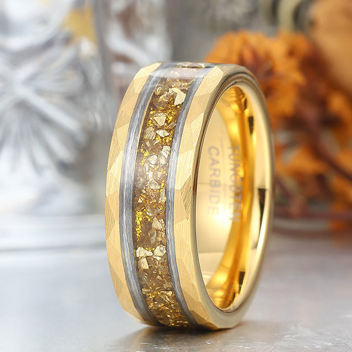 8mm Yellow Citrine Mens Engagement Band Hammered Promise Ring for Him And Her