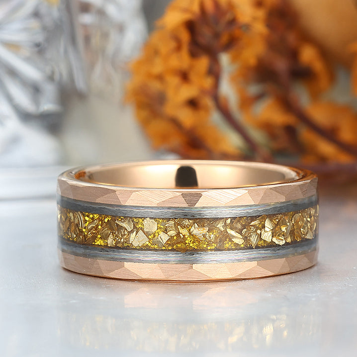 8mm Yellow Citrine Mens Engagement Band Hammered Promise Ring for Him And Her