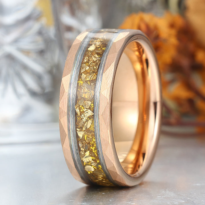 8mm Yellow Citrine Mens Engagement Band Hammered Promise Ring for Him And Her