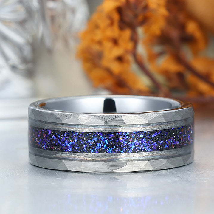 Men's 8mm Tungsten Ring Sapphire Inset Wedding Ring - Black, Silver, Yellow Gold Anniversary & Promise Ring