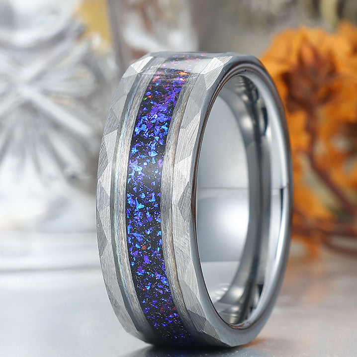 Men's 8mm Tungsten Ring Sapphire Inset Wedding Ring - Black, Silver, Yellow Gold Anniversary & Promise Ring