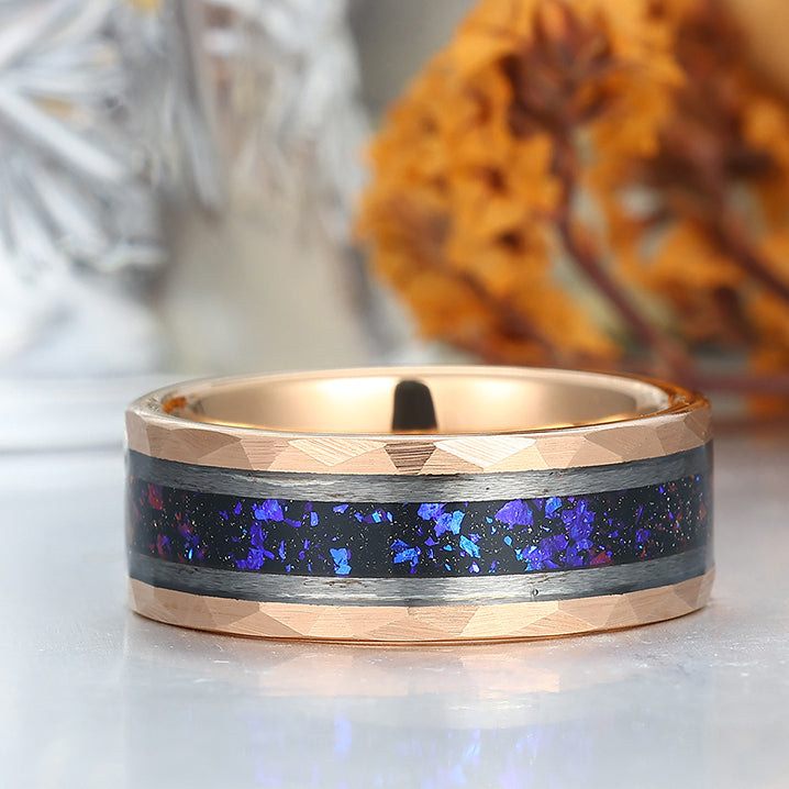 Men's 8mm Tungsten Ring Sapphire Inset Wedding Ring - Black, Silver, Yellow Gold Anniversary & Promise Ring