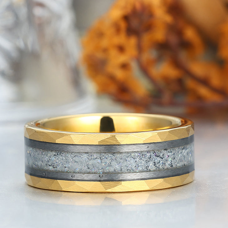 Durable Men's 8mm Tungsten Ring Set With Labradorite Moonstone Wedding Ring Promise Band