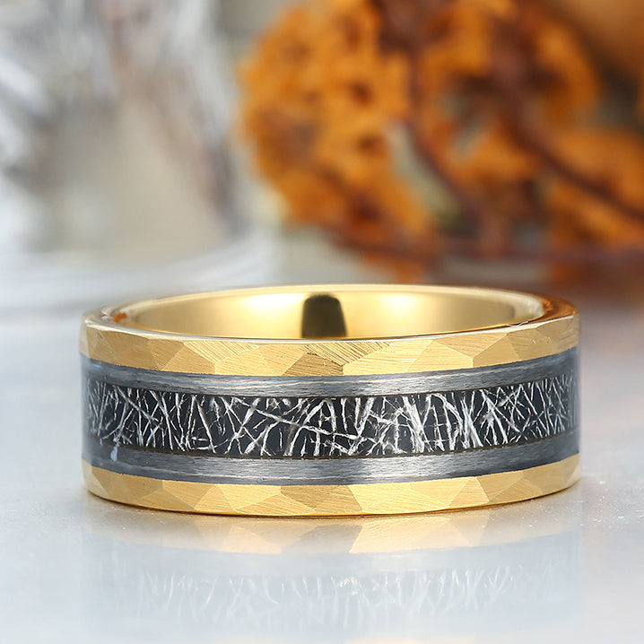 Tungsten Wedding Ring With White Meteorite Inlay Black Ring For Men and Women