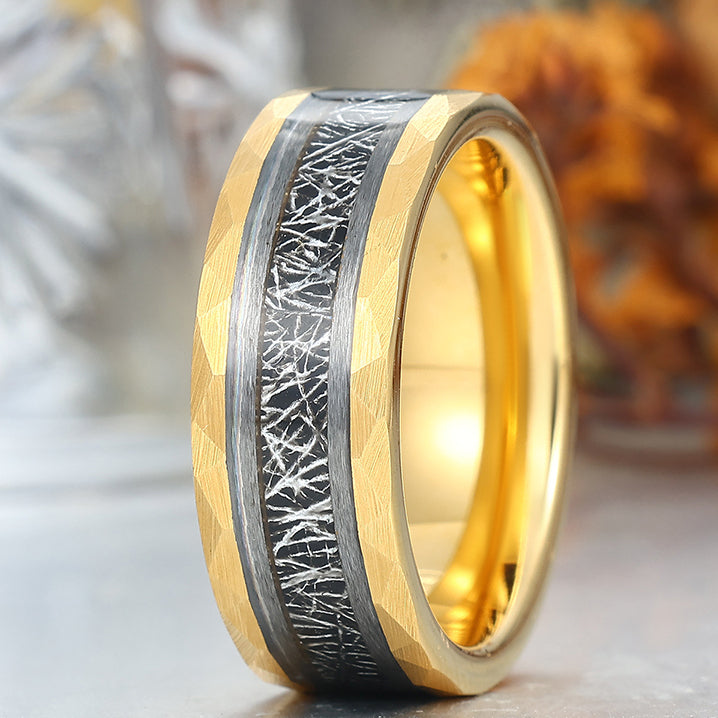 Tungsten Wedding Ring With White Meteorite Inlay Black Ring For Men and Women