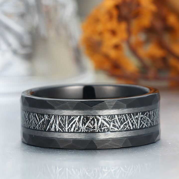 Tungsten Wedding Ring With White Meteorite Inlay Black Ring For Men and Women