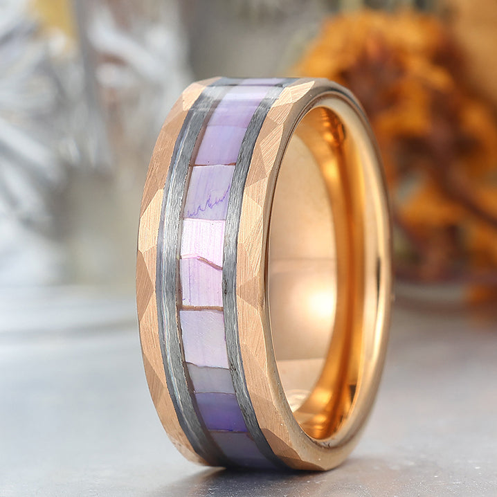Hammered Tungsten Engravable Promise Ring With White Shell Inset Ideal Anniversary Ring