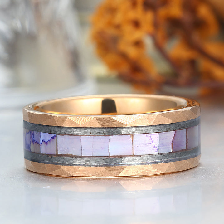 Hammered Tungsten Engravable Promise Ring With White Shell Inset Ideal Anniversary Ring
