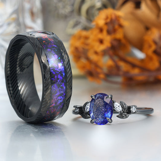 Aglisten Galaxy Sandstone Couple Rings Matching Engagement and Wedding Rings