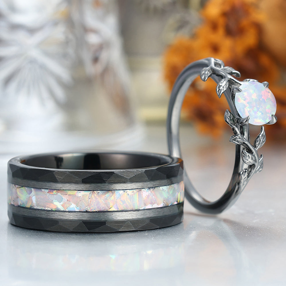 Solitaire Round Pink White Opal Engagement Couples Ring Anniversary Ring For Men And Women