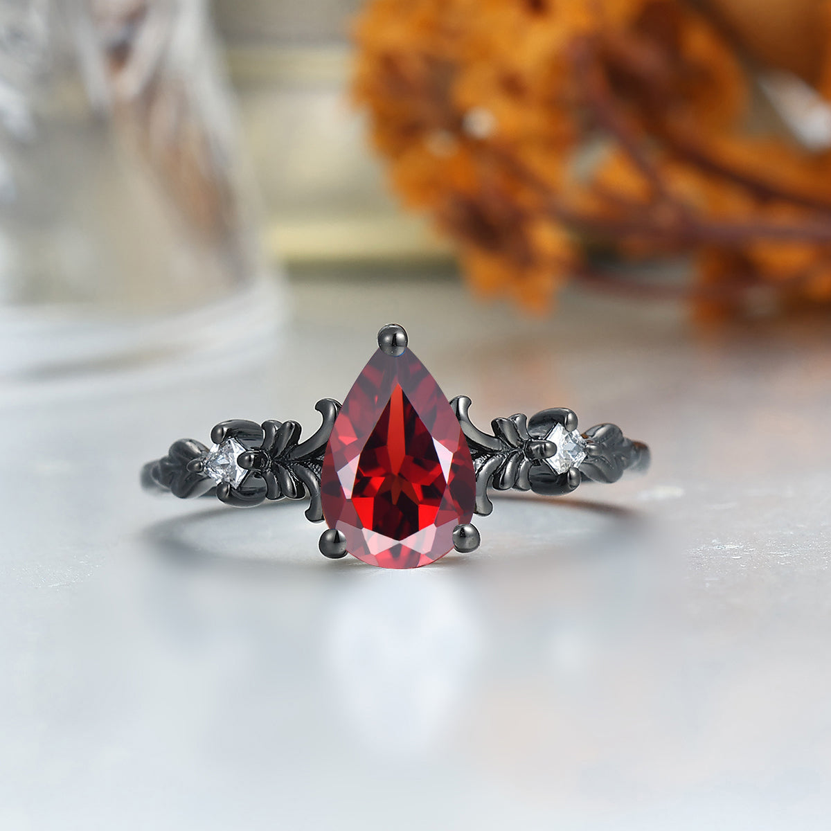 Exquisite Filigreed Natural Red Garnet Couple Rings Modern Red Anniversary His And Hers Matching Band