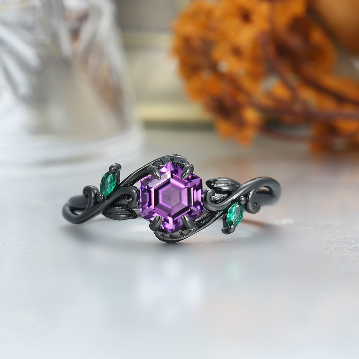 Natural Amethyst Twigs Engagement Rings For Couples Personalized Purple Tungsten Wedding Ring