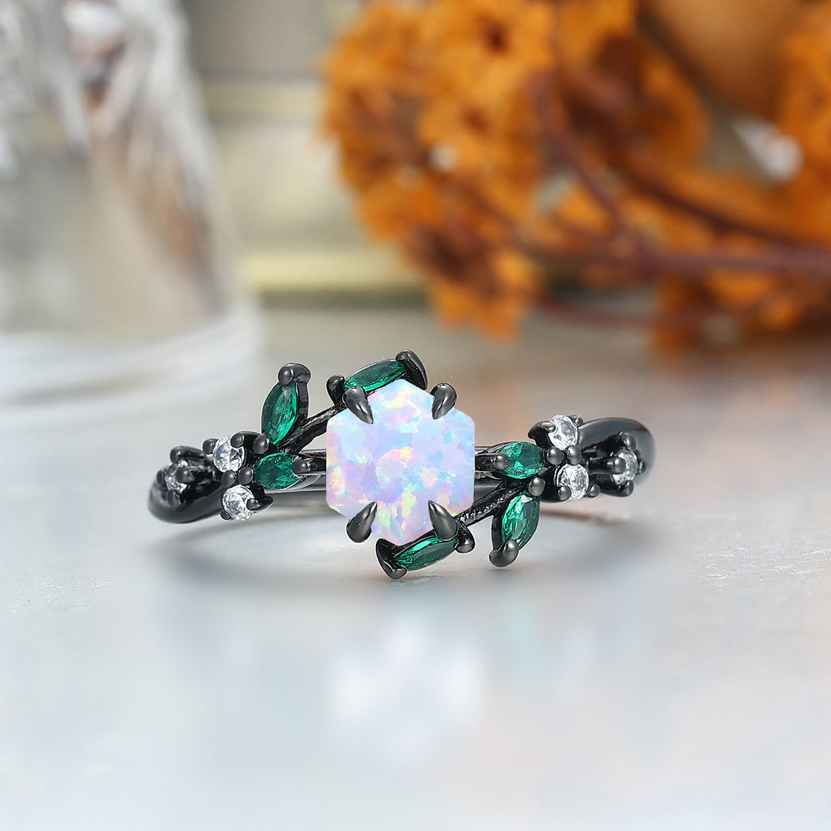 Delicate Pink White Opal Engagement Rings For Couples Personalized Anniversary Couples' Set