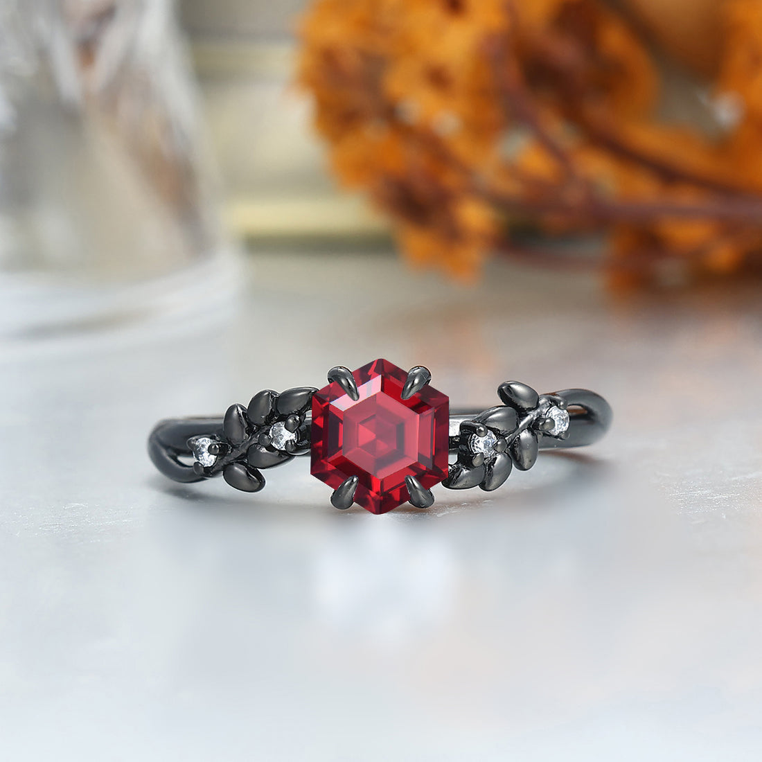 Sprig Natural Red Garnet Couples Ring Set Promise Red His And Hers Matching Ring For Men And Women Ring Set