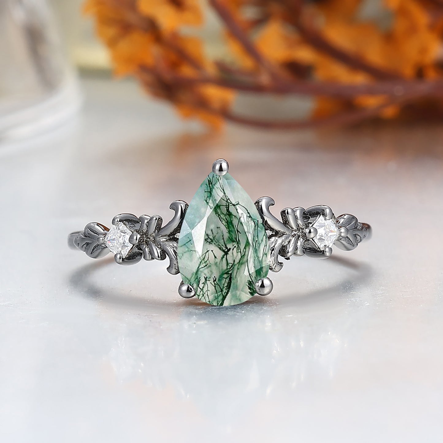 Personalized Moss Agate Vine-inspired Rings For Couples Matching Ring For Men And Women