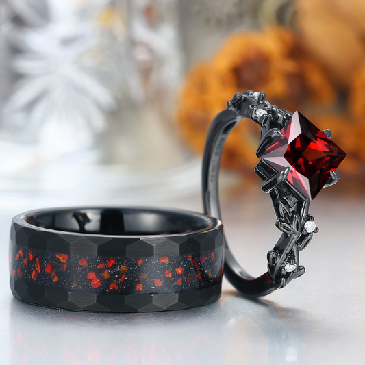 Unique Red Garnet Leaf-inspired Engagement Rings For Couples Modern  Anniversary Wedding Band
