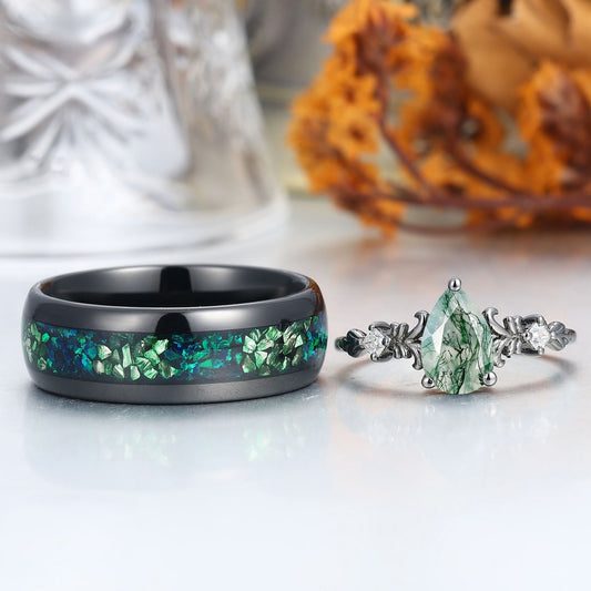 Personalized Moss Agate Vine-inspired Rings For Couples Matching Ring For Men And Women