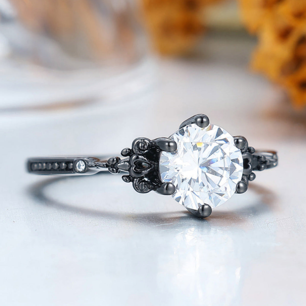 Retro Round Cut Moissanite Leaves Engagement Ring Women Fine Ring Bridal Ring