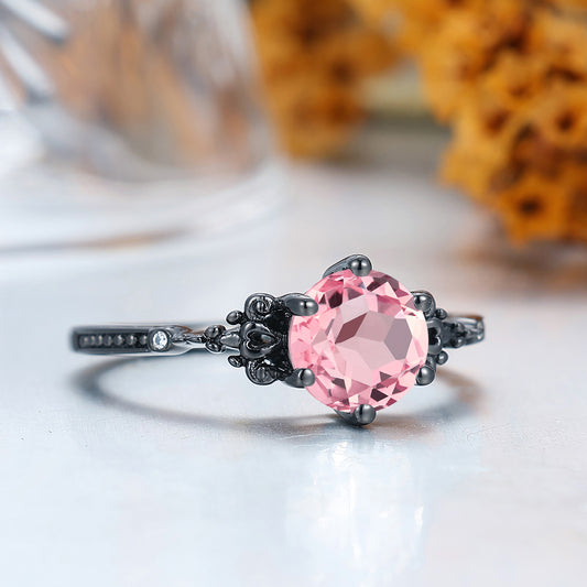 Baroque-inspired Milgrained Pink Morganite Engagement Ring Women Wedding Ring