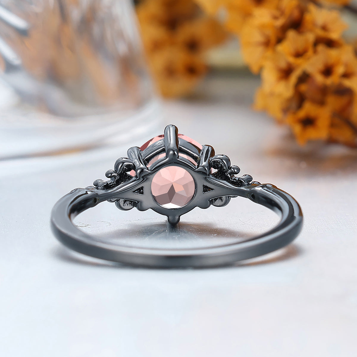 Baroque-inspired Milgrained Pink Morganite Engagement Ring Women Wedding Ring
