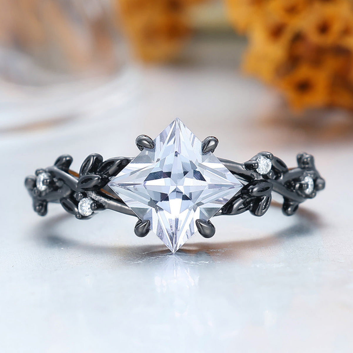 2CT Princess Cut Moissanite Engagement Leaf Ring Anniversary Bridal Ring Gift