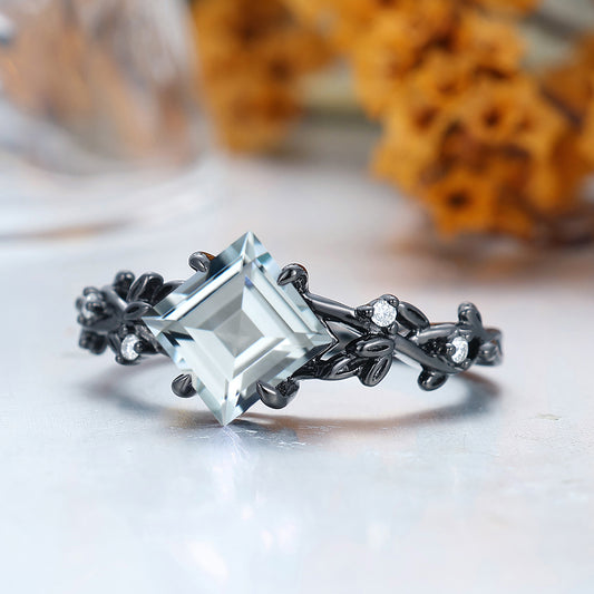 Art Deco Aquamarine Twig Engagement Ring Anniversary Bridal Ring Handmake Women Ring