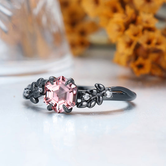 Refined Wheat Motif Pink Morganite Her Wedding Ring Solid Gold Engagement Ring Bridal Ring