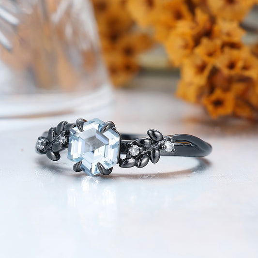 Ethereal Wheat Design Aquamarine Engagement Ring Nature Inspired Handmade Bridal Ring
