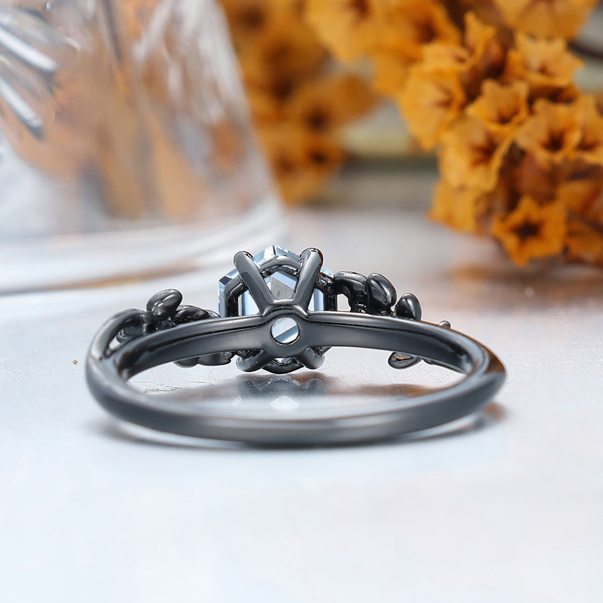 Ethereal Wheat Design Aquamarine Engagement Ring Nature Inspired Handmade Bridal Ring