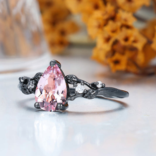 Nature Inspired 1.50CT Pear Cut Pink Morganite Engagement Ring Women Fine Ring