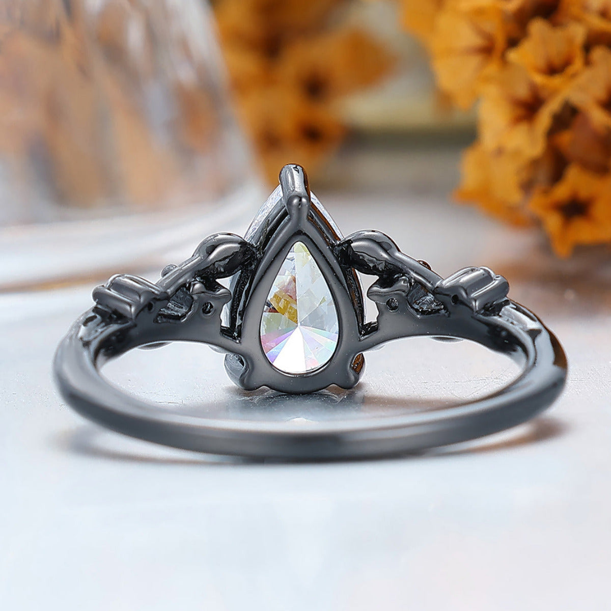 Elegant Vintage Style Pear Cut 1.50CT Moissanite Engagement Ring in Black Gold