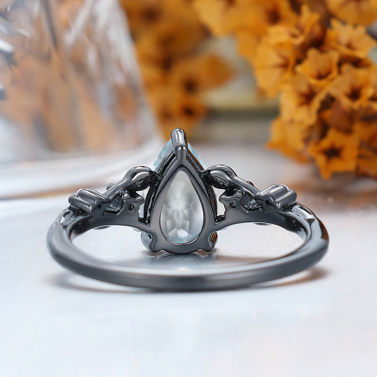 Art Deco Branch Aquamarine Women Wedding Ring Leaf Inspired Bridal Anniversary Ring