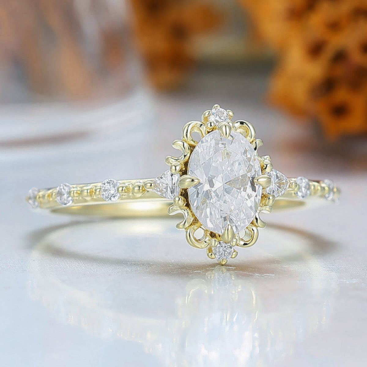 Vintage Filigreed Oval Cut Moissanite Engagement Ring Unique Milgrained Handmade Bridal Ring