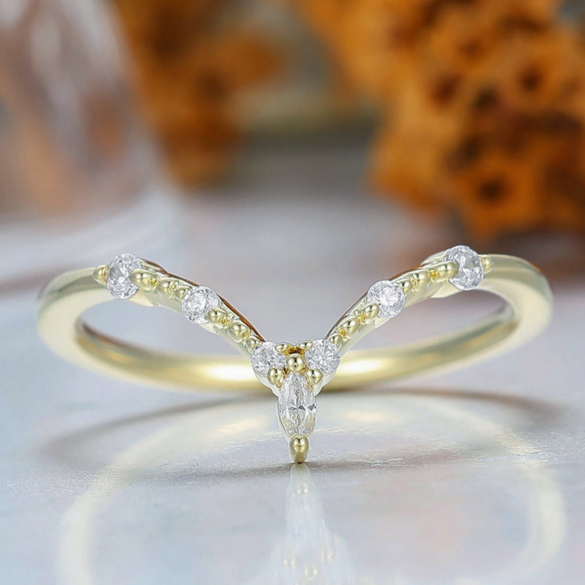 Dainty V Shape Milgrained Moissanite Wedding Band Matching Women Fine Band