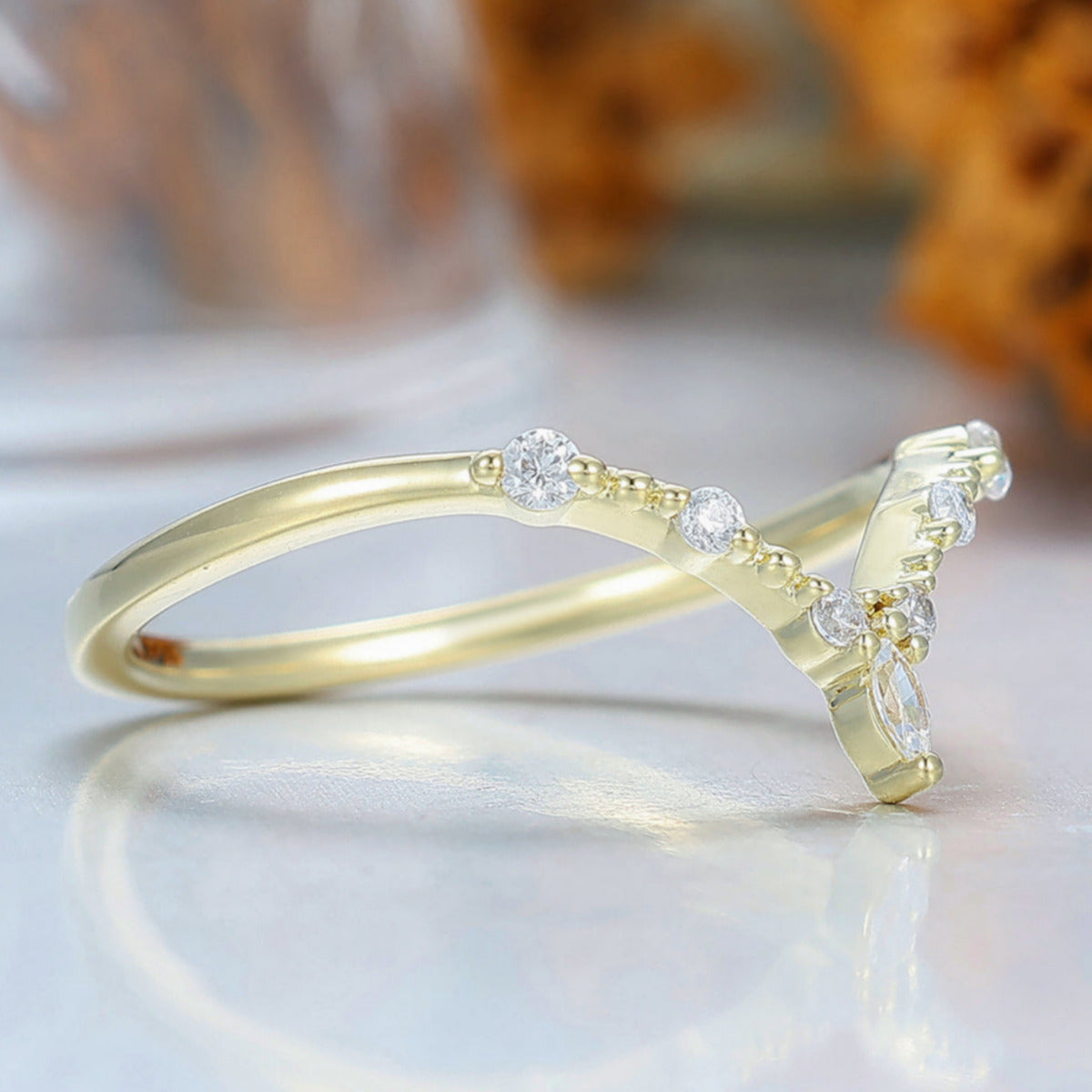 Dainty V Shape Milgrained Moissanite Wedding Band Matching Women Fine Band