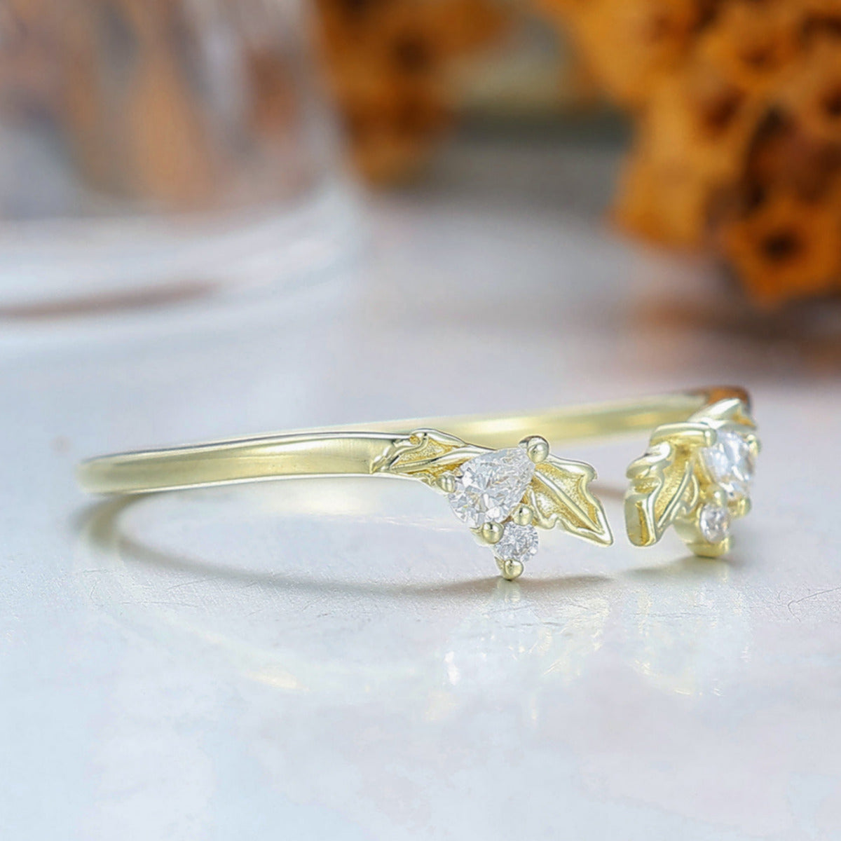 Leaf Inspired Moissanite Wedding Band For Women Handmade Prong Setting Bridal Band