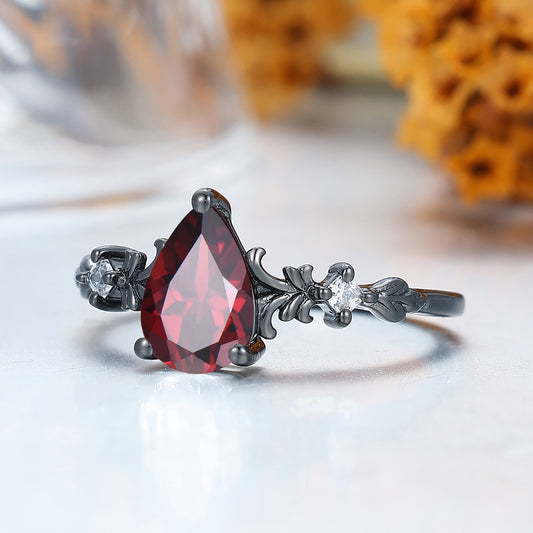 Dainty Pear Cut Red Garnet Vines Engagement Ring Prongs Setting Promise Anniversary Bridal Ring