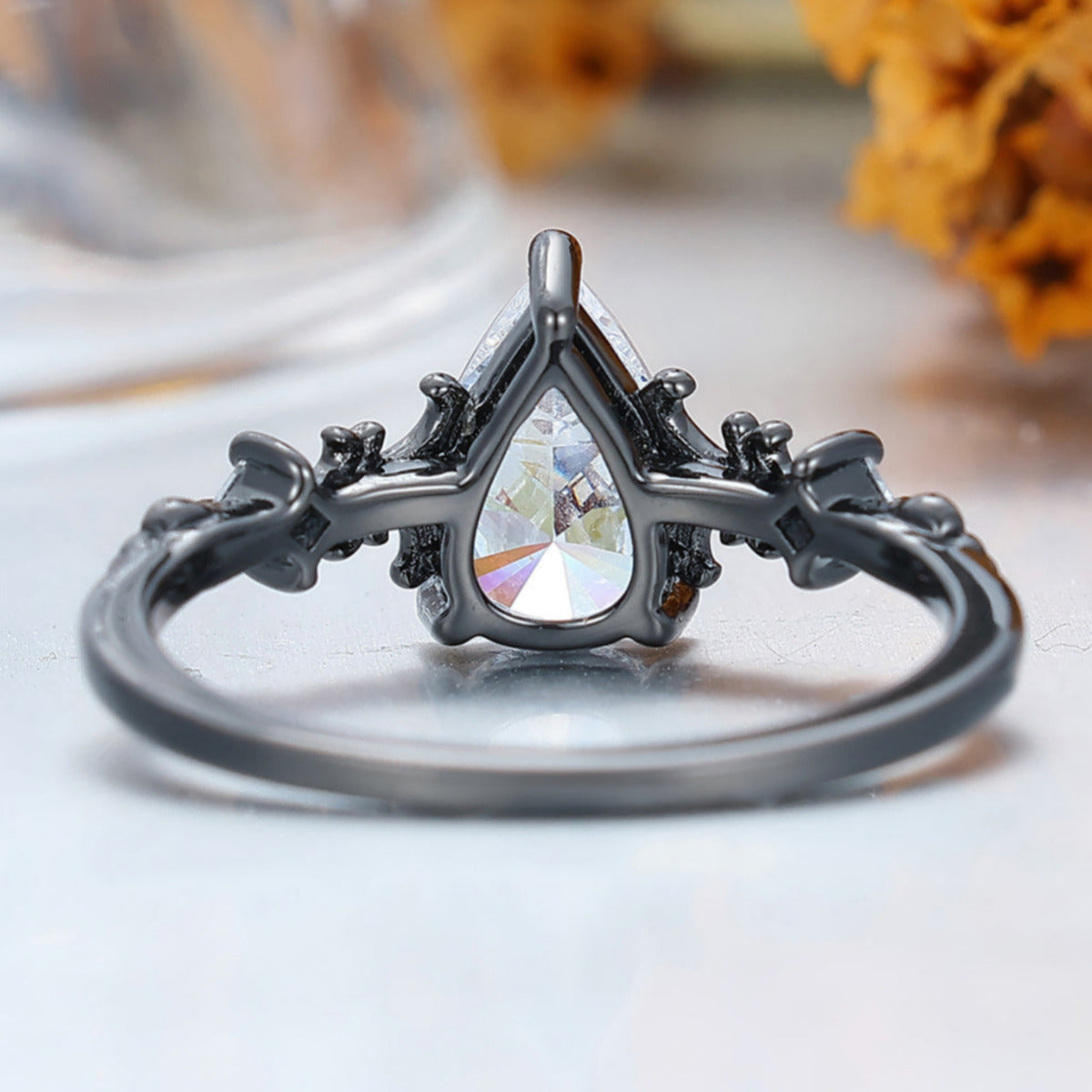 Dainty Pear Cut Moissanite Vines Engagement Ring Prongs Setting Promise Anniversary Bridal Ring