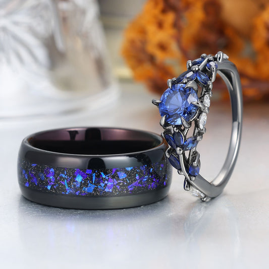 Unique Sapphire Sprigs His And Hers Matching Rings Blue Rings For Couples Silver Ring For Women