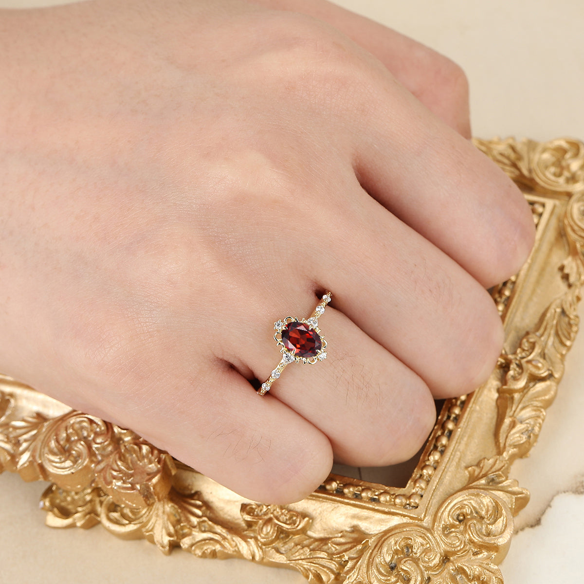 Vintage 925 Sterling Silver Filigreed Oval Cut Nature Red Garnet Engagement Ring Unique Milgrained Handmade Bridal Ring