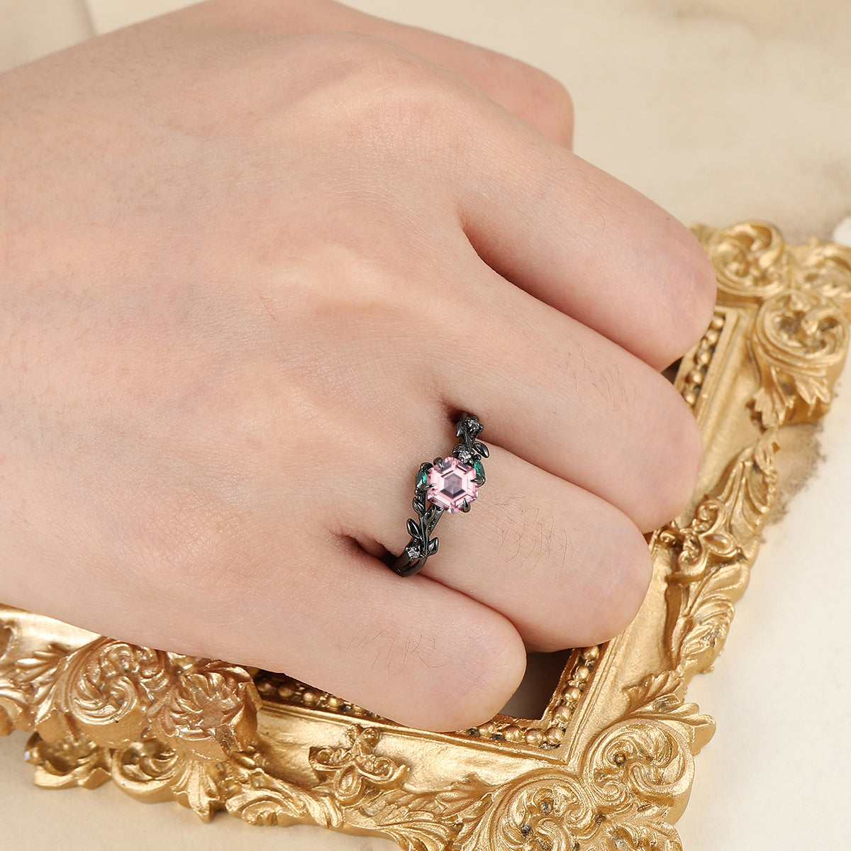 Romantic Pink Morganite Engagement Ring Timeless Nature Inspired Bridal Ring For Women