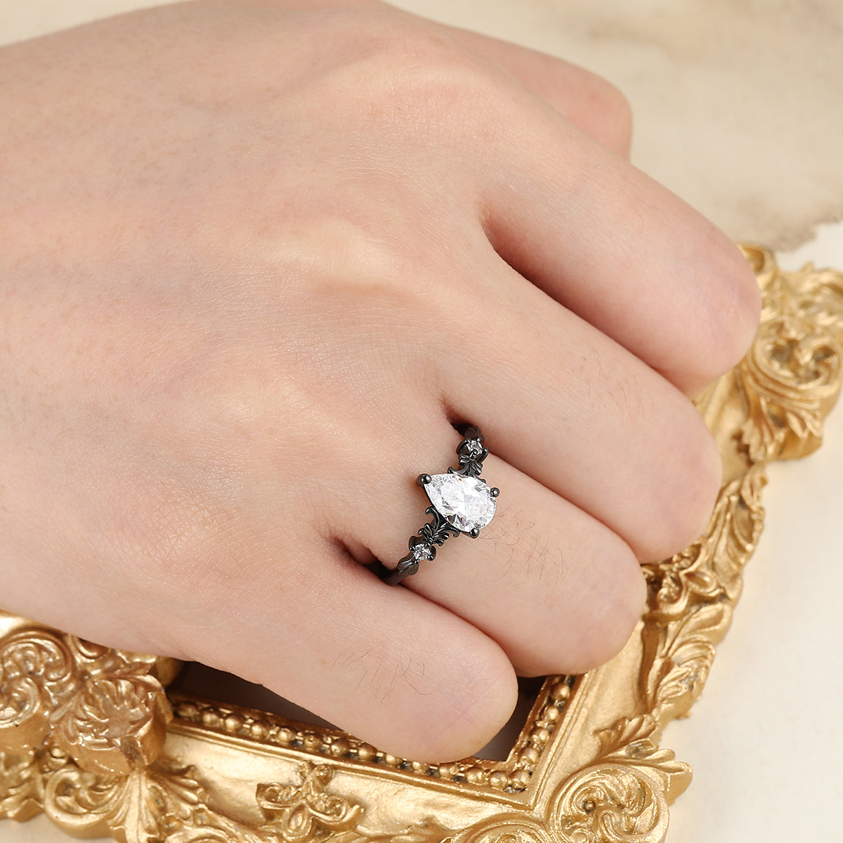 Dainty Pear Cut Moissanite Vines Engagement Ring Prongs Setting Promise Anniversary Bridal Ring