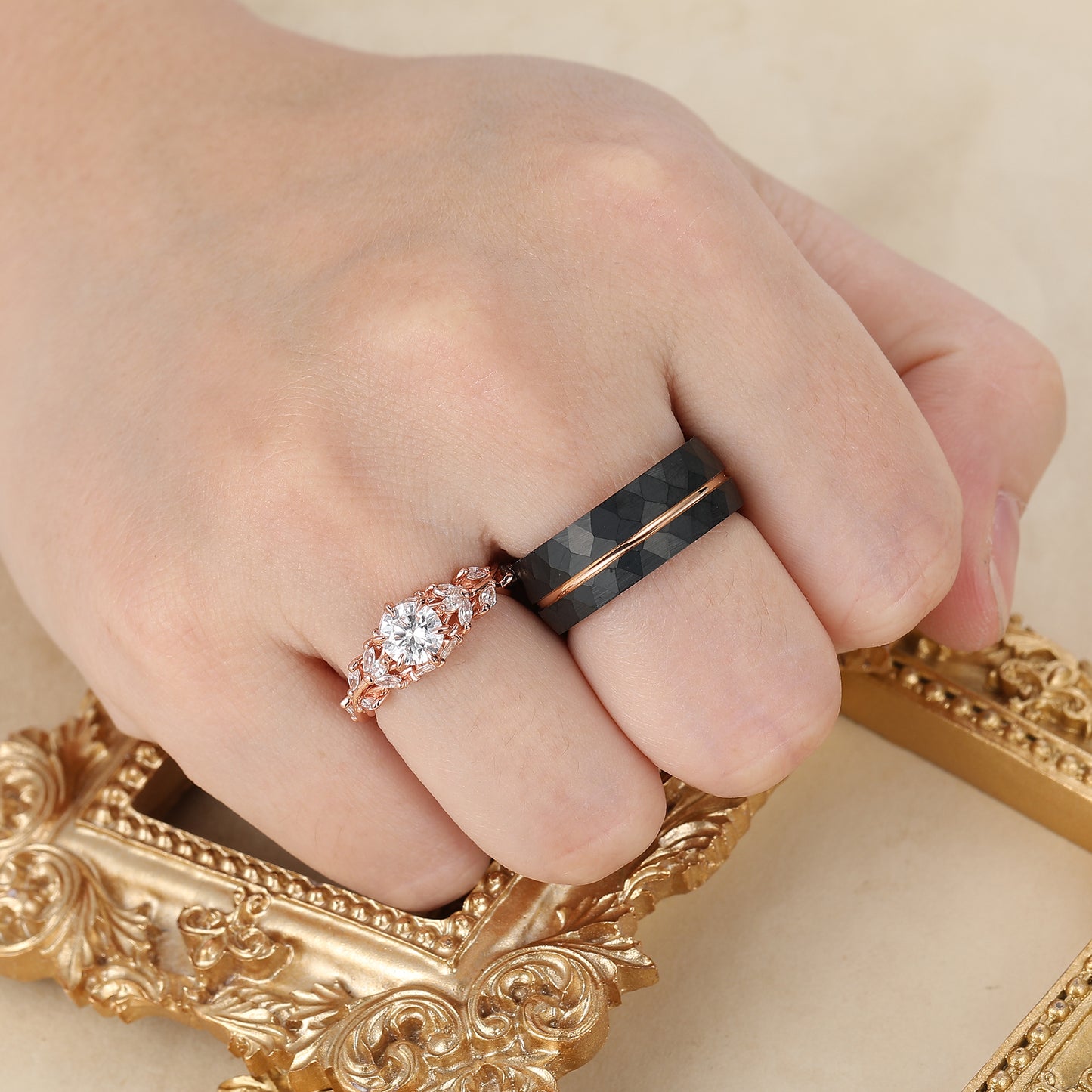 Elegant Moissanite Branch Couple Rings Stylish Tungsten Ring His and Hers Moissanite Ring Set