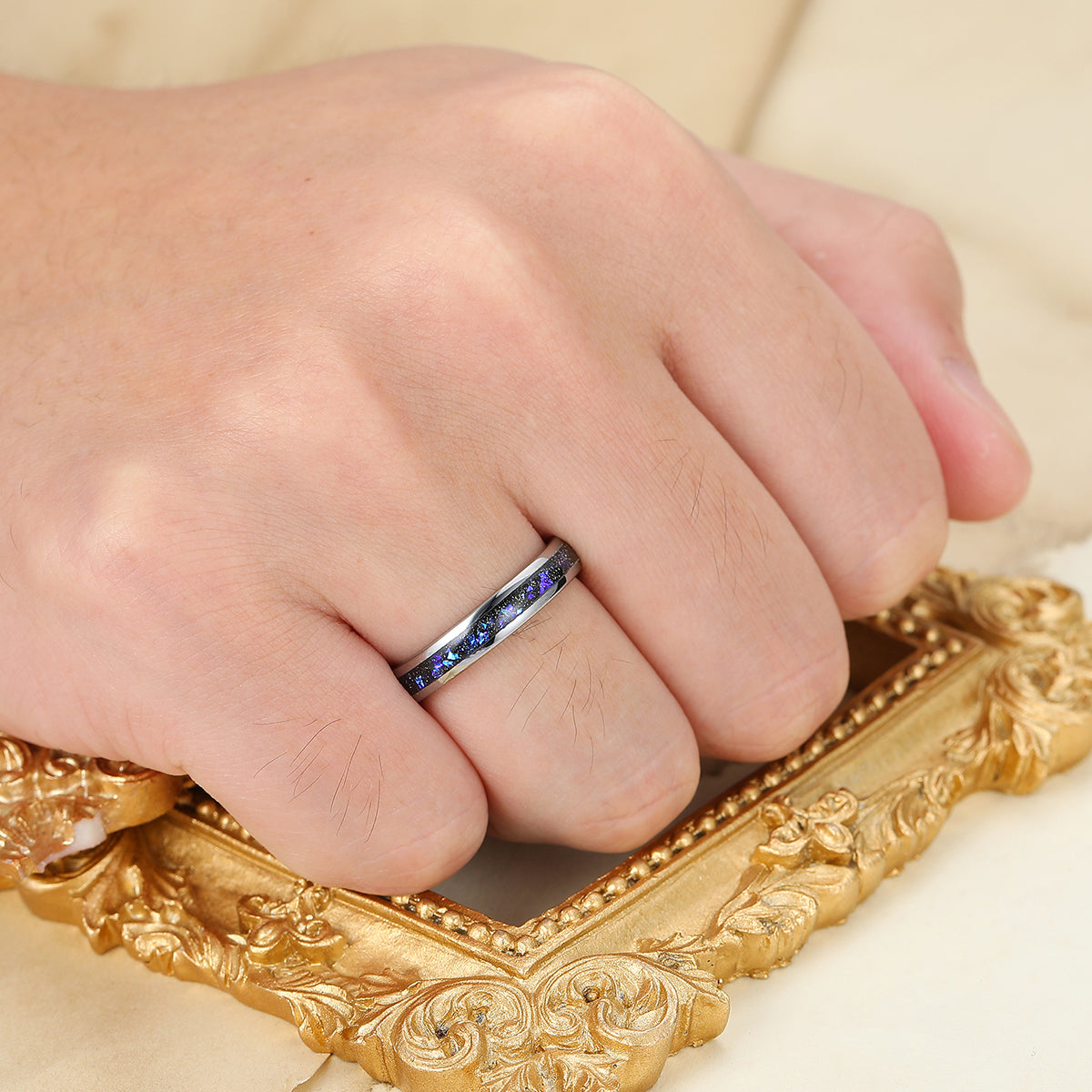 4mm Thin Orion Nebula Sapphire Tungsten Carbide Ring Men's Tungsten Ring Women's Tungsten Ring