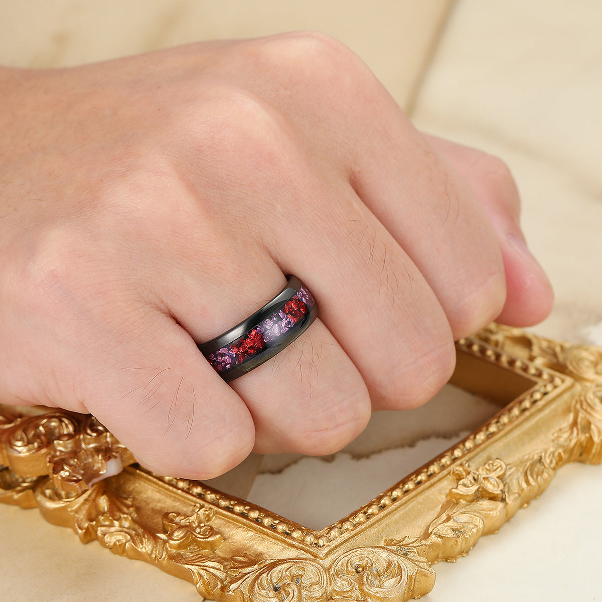 Ruby Amethyst Tungsten Ring 8mm Two-tone Gemstone Wedding Band For Men Red And Purple Gemstone Ring