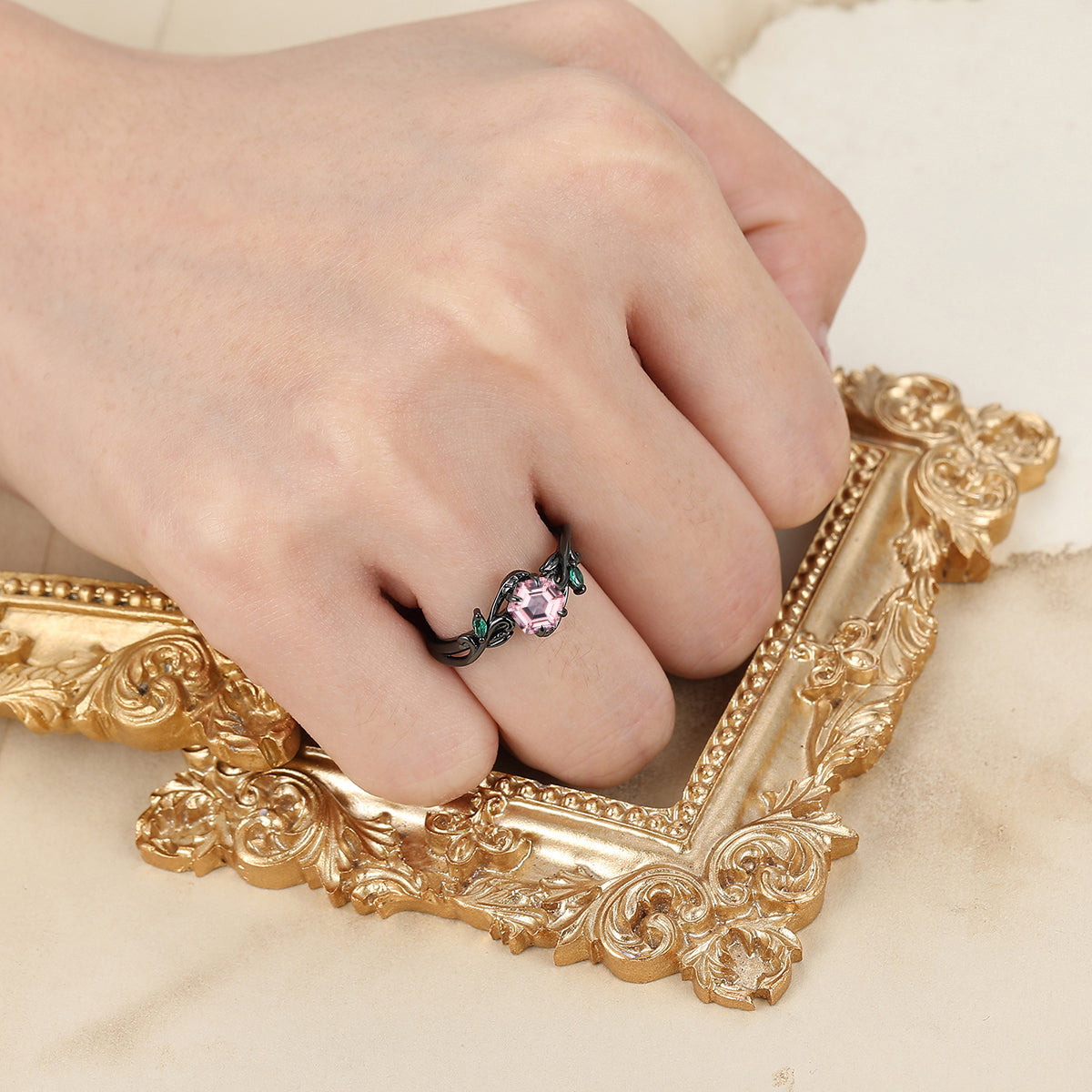 Dreamy Pink Morganite Leaf Engagement Ring Nature Inspired Anniversary Bridal Ring
