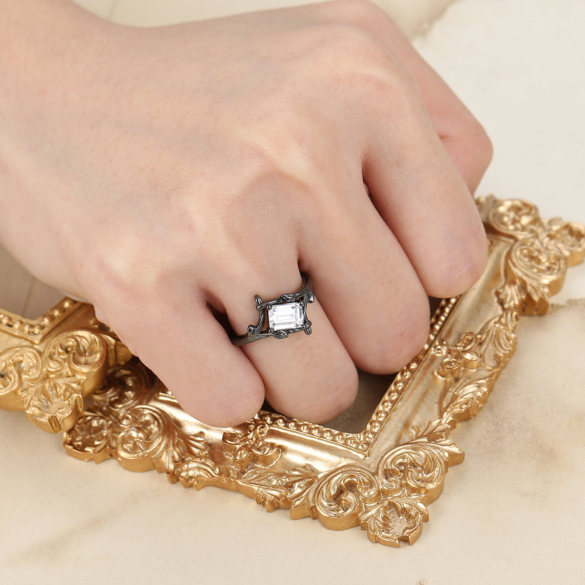 Unique Emerald Cut Branch Moissanite Engagement Ring Women Wedding Ring